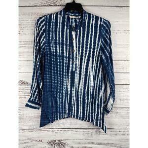 Soft Surroundings Shirt Women's Small Blue White Tie Dye Rayon Pocket Tunic Boho